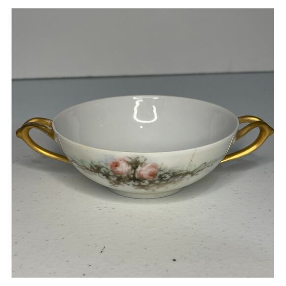 Favorite Bavaria Hand-Painted 4.5" Two-Handle Tea Cup, Pink Flowers Gold Accents - Picture 14 of 16
